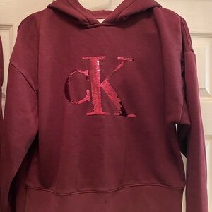 Calvin Klein Maroon Hoodie and Pants with Sequin CK Logo
